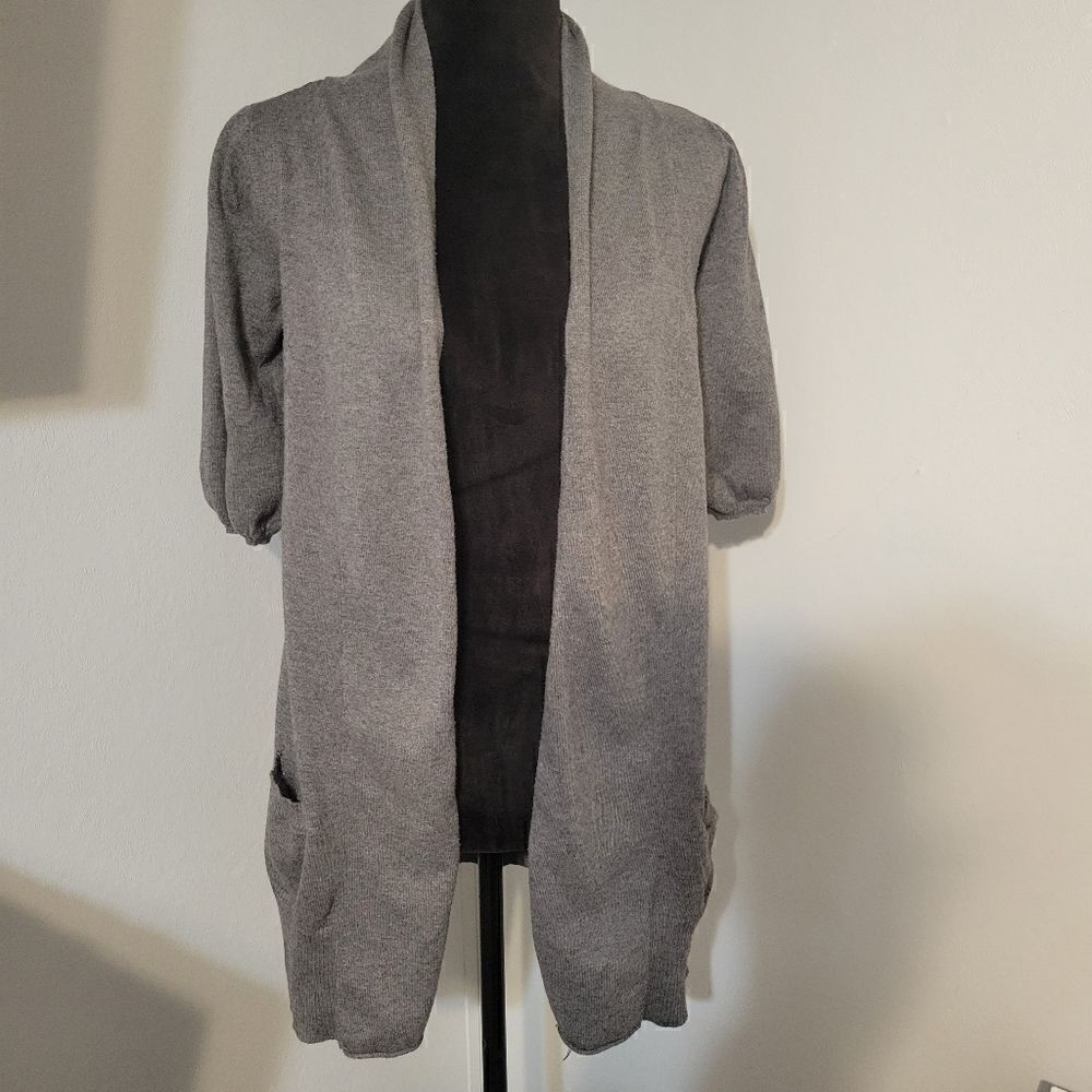 New York & Co. Gray 3/4 Sleeve Shawl Collar Open Front Long Cardigan Size M